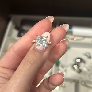 2.8 Princess Cut Hidden Halo Moissanite Diamond Ring 14k white gold band